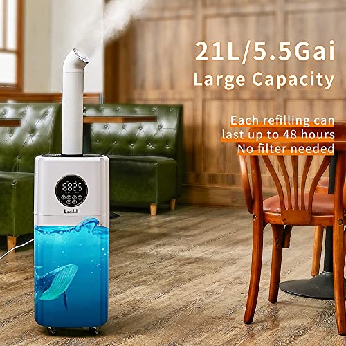 LACIDOLL Large Humidifiers Whole-House Style Commercial&Industrial Humidifier 2000 sq.ft, 5.5Gal Plant Humidifier Cool Mist Top Fill Humidifier 21L 2000ML/H Dual 360° Nozzles 3 Speed