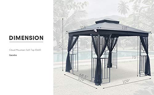 Garden Gazebo Polyester Fabric 10' x 10' Patio Backyard Double Roof Vented Gazebo Canopy with Mosquito Netting, Dark Gray