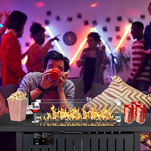 Propane Fire Pit Table，60,000 BTU Square Gas Firepits ETL Certification Rattan & Wicker-Look Surface Steel Square Fire Table with Adjustable Flame Apply to Garden/Patio/Courtyard (44inch)