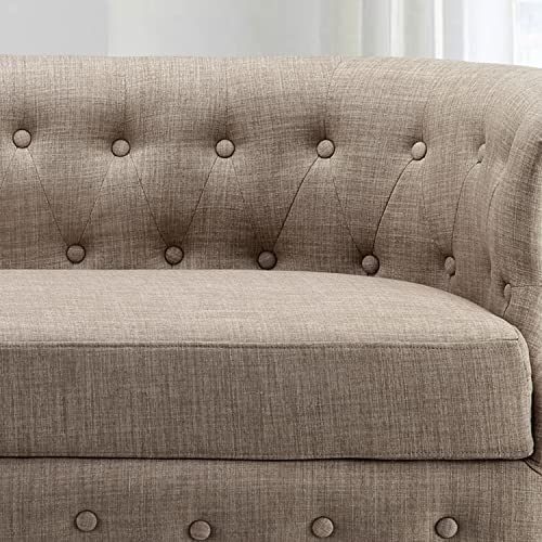 Rosevera Edmeston Upholstered Linen Tufted Button Back with Nailhead with Armreat Loveseat Settee for Living Room Bedroom, Chestnut Brown