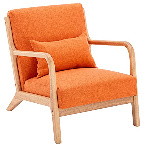 Keseno Fabric Oak Sofa Orange for Study, Living Room, Bedroom