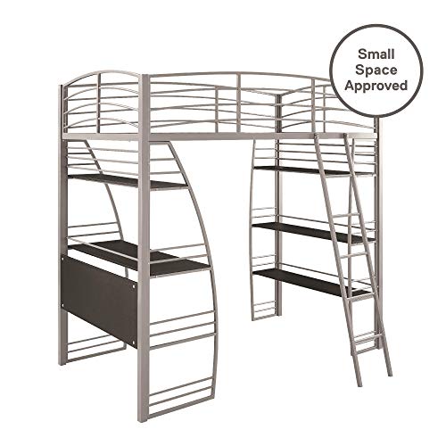 DHP Studio Loft Bunk Bed Over Desk and Bookcase with Metal Frame - Twin (Gray)
