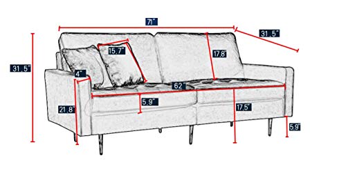 Emerald Green Velvet Fabric Sofa Couch,JULYFOX 71 inch Wide Mid Century Modern Living Room Couch 700lb Heavy Duty with 2 Throw Pillows