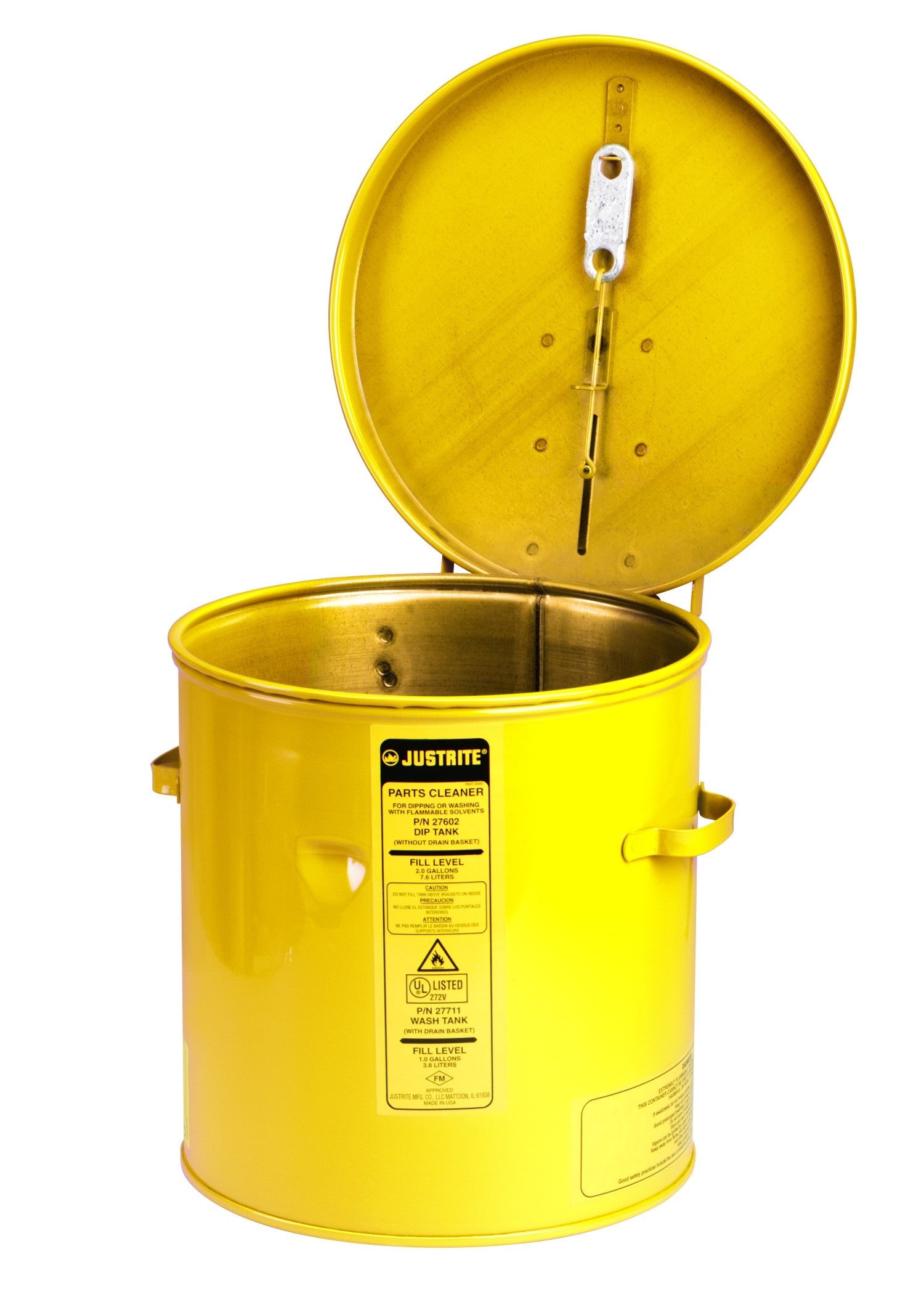 Justrite 3.5 Gallon Dip Tank for Cleaning Parts, Manual Cover with Fusible Link, Steel