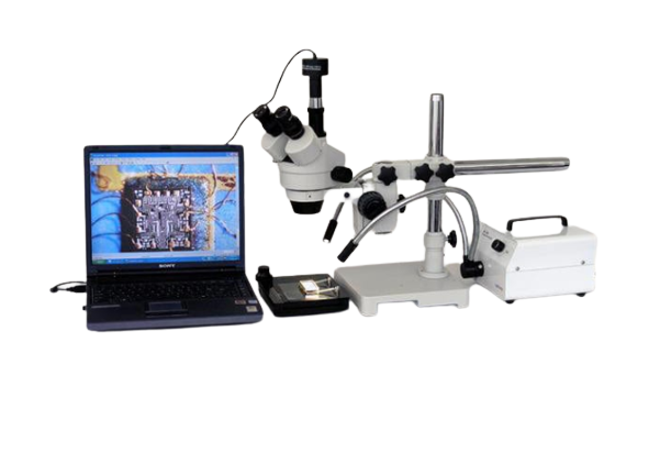 Amscope SM-3T 7X - 45X Trinocular Stereo Zoom Microscope on Single Arm Boom Stand New