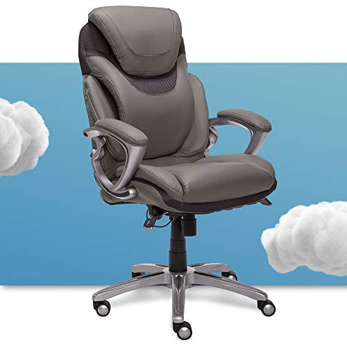 Serta AIR Health and Wellness Executive Office Chair High Back Ergonomic for Lumbar Support Task Swivel, Bonded Leather, Light Gray