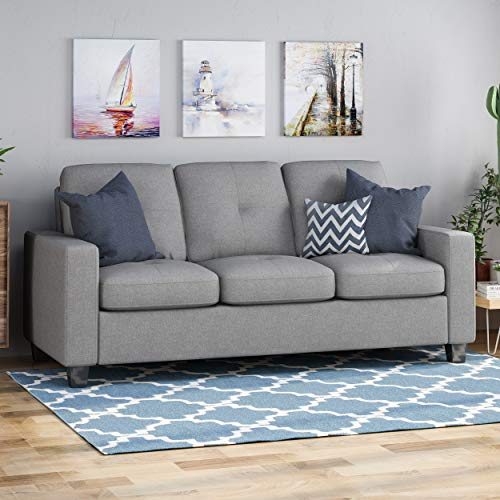 Christopher Knight Home Viviana Three Seater Sofa with Wood Legs, Gray and Natural Finish, 34.00 inches deep x 76.00 inches wide x 35.00 inches high