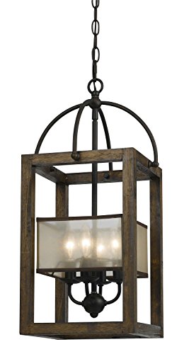 B00BL2YZ7A Cal Lighting FX-3536/4 Mission Wood/Metal Four Light Transitional Style Chandelier, Dark Bronze