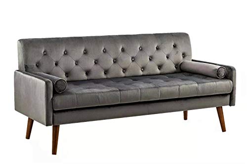 Container Furniture Direct Isaac Modern Contemporary Velvet Upholstered Living Room Tufted Sofa with 2 Pillows, 68.5