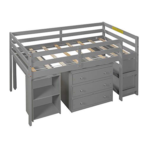 Harper&Bright Designs Low Study Twin Loft Bed with Desk and Cabinet, Grey