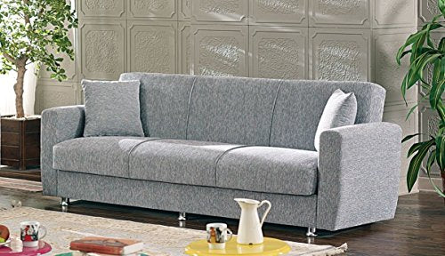 BEYAN Niagara Collection Modern Fold Out Convertible Sofa Bed Sleeper with Storage Space, Includes 2 Pillows, Gray