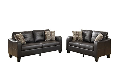 Poundex Bobkona Spencer Bonded Leather 2Piece Sofa & Loveseat Set in Espresso