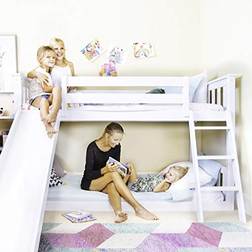 Max & Lily Solid Wood Twin Low Bunk Bed with Slide, White