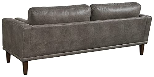 Signature Design by Ashley Arroyo Mid Century Modern Faux Leather Sofa, Dark Gray