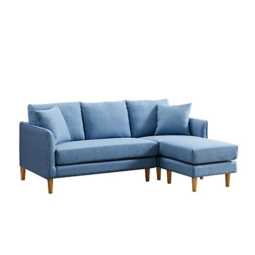 Reversible Sectional Sofa Couch 3-seat L-Shaped Sofa Chaise Sleeper with Polyester Fabric for Small Space (Blue)