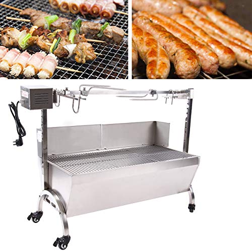 Ridgeyard Lamb Pig Goat Charcoal Barbeque Grill Roaster Spit Rotisserie Hog Roasting Machine with Wind Shield Stainless Steel 28W Motor 77lbs Capacity BBQ