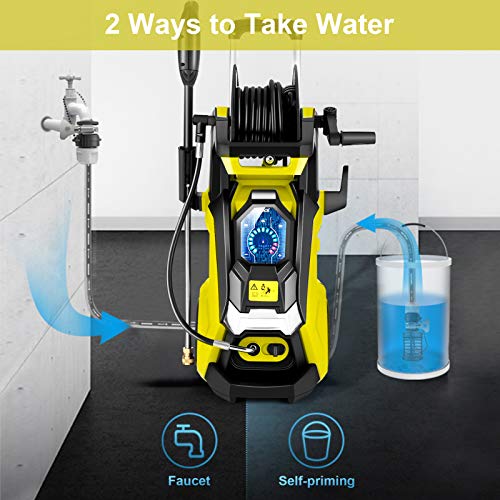 TEANDE Smart Pressure Washer 3800 PSI Electric High Powerful Touch Screen 3 Gear Level with Telescopic Handle & Hose Reel