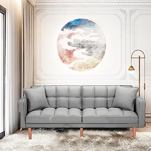 Twin Size Futon Sofa Bed Convertible Tufted Sleeper Couch Loveseat Reclining with 2 Pillows for Living Room, Overnight Guests, 75