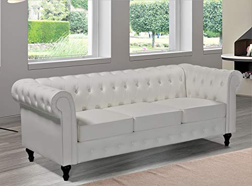 US Pride Furniture Soft Elegant 82.3’’ Wide Cream White Faux Leather Tight Back Rolled Arm Living Room Removable Cushion & Solid Wood Legs (S5683-5687) Sofas