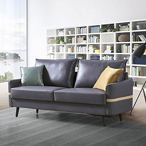 Mi Shangou 72 inch Sofa Couch, Mid-Century 3-Seat Tufted Love Seat for Living Room, Bedroom, Office, Apartment, Dorm, Studio and Small Space, 2 Pillows Included(Dark Gray)