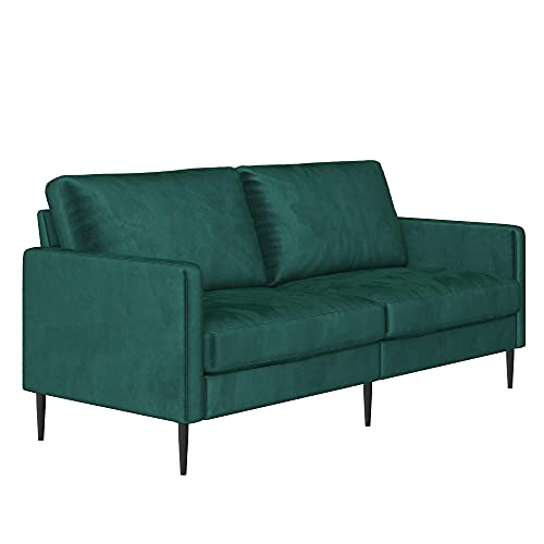 REALROOMS Ellie 3-Seater Velvet Sofa, Reversible Back Cushions, Green