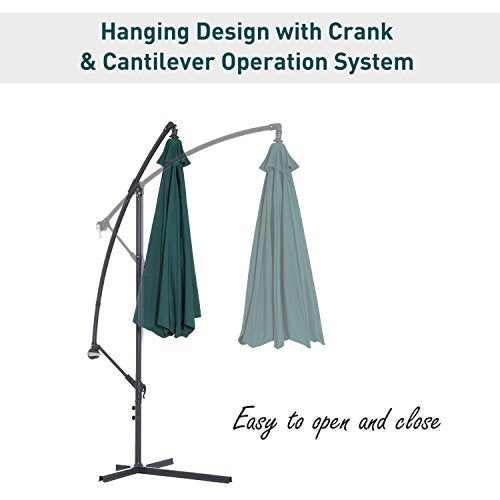 Outsunny 10' Cantilever Hanging Tilt Offset Patio Umbrella with UV & Water Fighting Material and a Sturdy Stand, Green