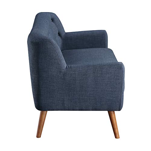 OSP Home Furnishings Mill Lane Mid-Century Modern Sofa, Navy Blue Fabric