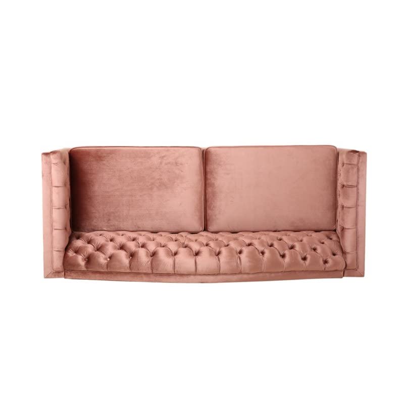 Phoenix Traditional Button Tufted Velvet 3 Seater Sofa, Blush and Dark Brown