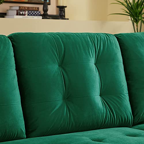 GAOPAN Modern Velvet Upholstered Sectional Sofa Pull-Out Sleeper Bed Sofabed with Wide Reversible Storage Chaise Lounge, L-Shape Corner Couch for Living Room Furniture Set & Apartment, Green