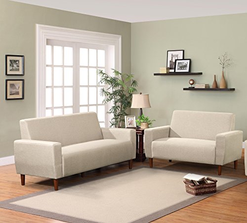 Container Furniture Direct Stiletto Linen Upholstered Mid-Century Modern Loveseat, Beige