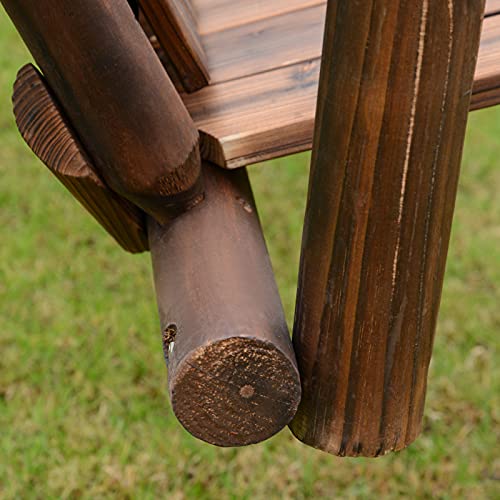 Outsunny Outdoor Adirondack Chair 2 Seat Freestanding Solid Wood Rustic Log Swing with Center Table
