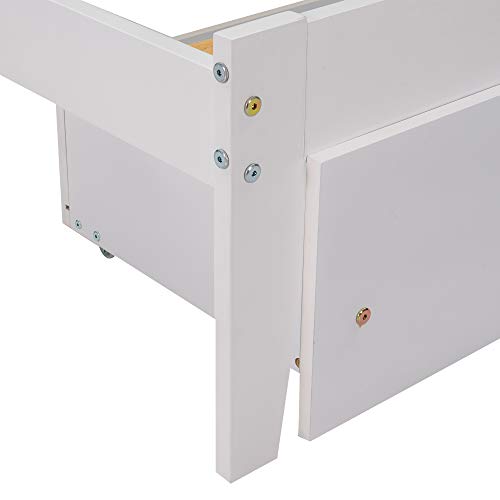 Queen Size Platform Bed with Two Drawers, Wood Platform Bed with Headboard, No Box Spring Needed, White