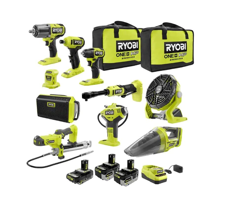 ONE+ 18V Cordless 10-Tool Ultimate Automotive Kit with (1) 2.0 Ah Battery, (2) 4.0 Ah Battery, Charger and (2) Bags