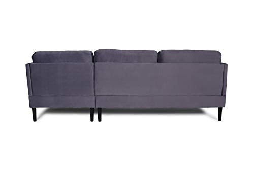 AnSettle 100'' Sectional Sofa Soft Velvet Lounge Couch Feature 2-Seater and Chaise, Sofa Bed with Solid Wood Legs for Living Room, Bedroom, Office (Grey)