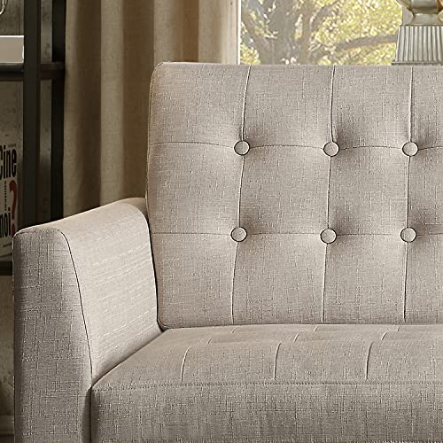 Rosevera Alderbrook Upholstered Tufted Loveseat Couch, Linen Sofa with Wood Legs, Tool-Free Assembly, Standard, Light Beige