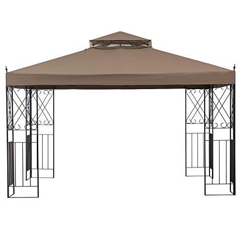 Sunjoy Shawn 10 x 12 ft. Steel Gazebo with 2-Tier Canopy, Khaki