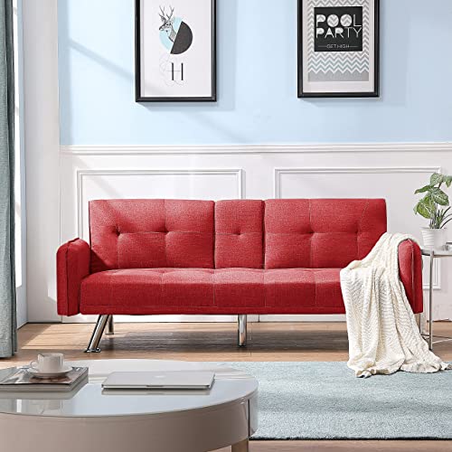 Sleeper Sofa Bed, Full Size Convertible Folding Velvet Futon Sofa Bed, Adjustable Backrest with A Drop Down Middle Back, Fabric Futon Love Seat Living Room Bedroom Furniture for Small Space