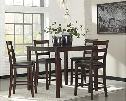 Signature Design by Ashley Coviar Counter Height Dining Room Table and Bar Stools (Set of 5), Brown