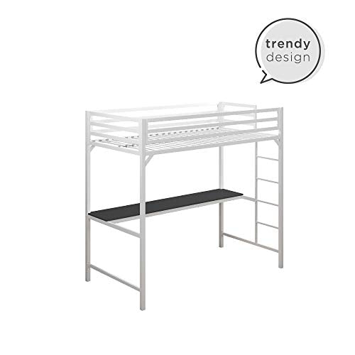 DHP Miles Metal Twin Loft Bed with Desk, White