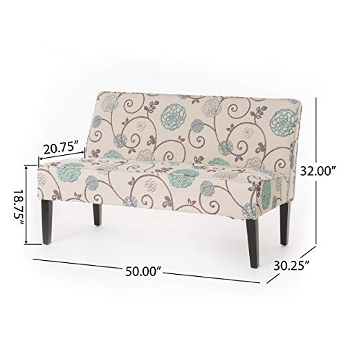 Devlin Modern Floral Upholstered Fabric Love Seat, Light Beige and Blue