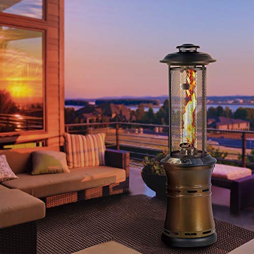 BALI OUTDOORS Propane Patio Heaters Floor-Standing Round Dancing Flame,Wheels,Glass Tube,Suitable For Balcony,Veranda,BBQ Party, Pyramid Retractable Bronze Commercial Outdoor Heater
