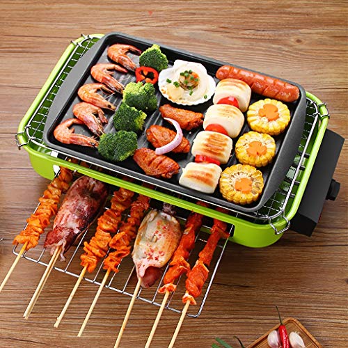 HYAN Barbecue Grill Electric Barbecue Grill Electric smokeless Multifunctional Barbecue Machine Indoor and Outdoor skewers Barbecue Shelves (Color : Green)
