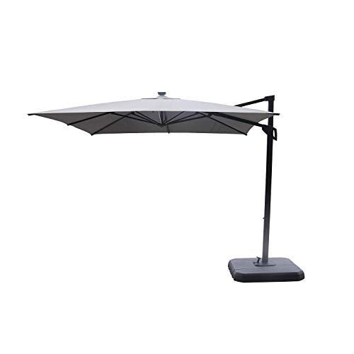 Cozy Patio Outdoor Umbrella, 10ft with Steel Base Stand and Cover – Solar LED Strip Lights, Adjustable Tilt Angle, Foot Pedal Rotation, 8 Ribs, Black
