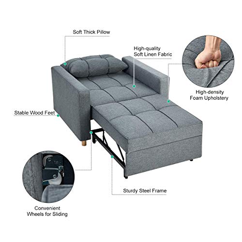 Esright Convertible Chair Bed 3-in-1, Sleeper Chair Bed, Multi-Functional Adjustable Recliner, Sofa, Bed, Single Bed Chair with Modern Linen Fabric, Dark Gray