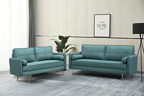 INSTORY Modern Velvet Sofa Tufted Couch Upholstered Loveseat with Bolsters & Metal Legs for Living Room,Bedroom,Study,Playroom,Apartment,Dorm - Green
