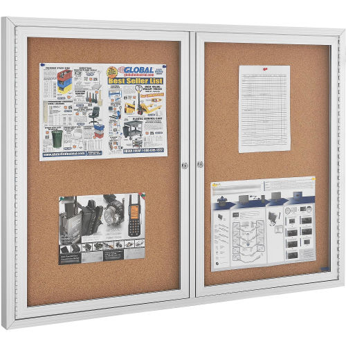 Balt® Indoor Enclosed Bulletin Board - 2 Door - Cork - Silver Aluminum Frame - 46