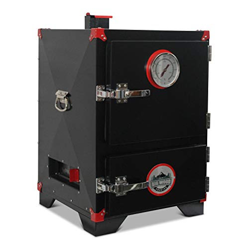 Big Wood Smoker Heavy Duty Charcoal Cabinet Smoker for Outdoor BBQ Grills Cooking with FREE Digital Meat Thermometer, Black