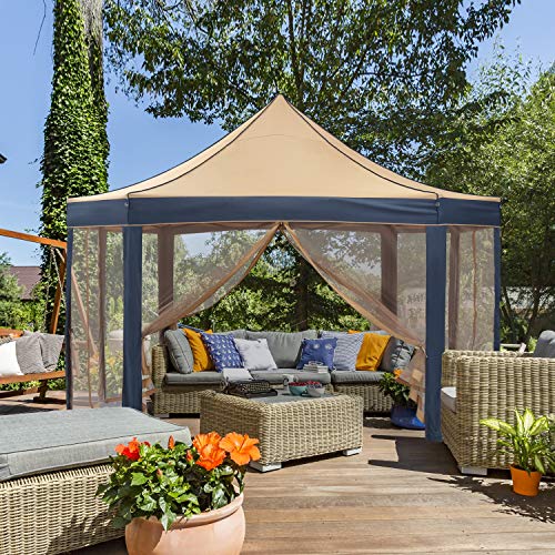 13x10ft Patio Pop up Gazebo with Netting ,Octagonal Gazebo Canopy Waterproof Outdoor Gazebo Shelter with Ground Nail and Rope
