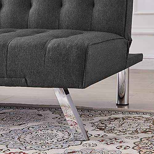 Lazyspace Convertible Sofa Bed Adjustable Couch Sleeper Modern Upholstered Home Recliner Reversible Loveseat Folding Daybed Guest Bed, Dark Grey