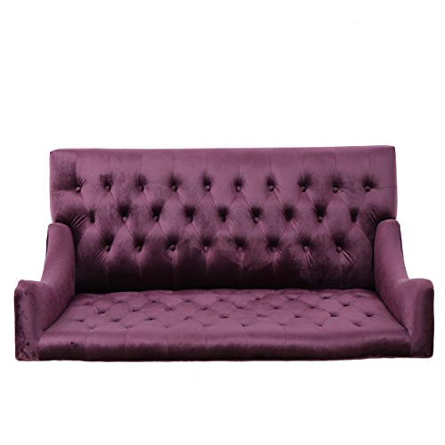 Leona Modern Glam Tufted Velvet Wingback Loveseat, Raisin and Dark Brown